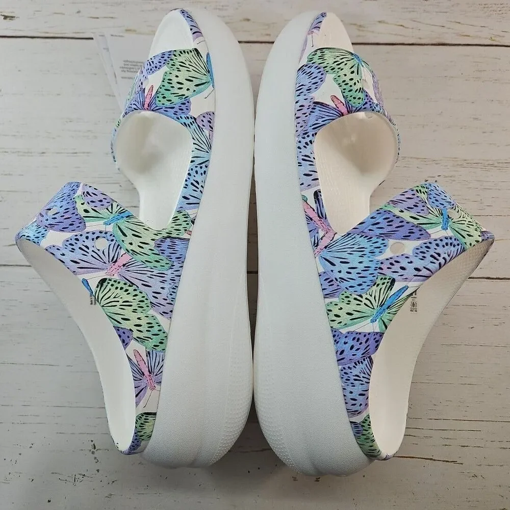 Crocs Classic Crush Butterfly Platform Heel Slip On Sandals Shoes M11 W13 Purple